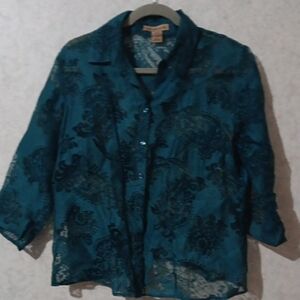 Notations Blue 3/4 Sleeve Boxy Blouse